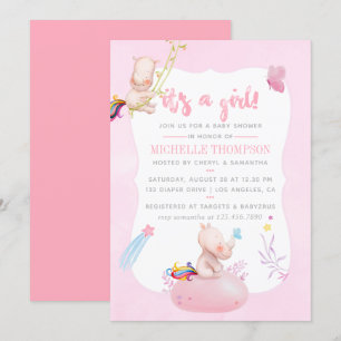 Cute Waterverf Rhino Unicorn Baby Girl Shower Kaart