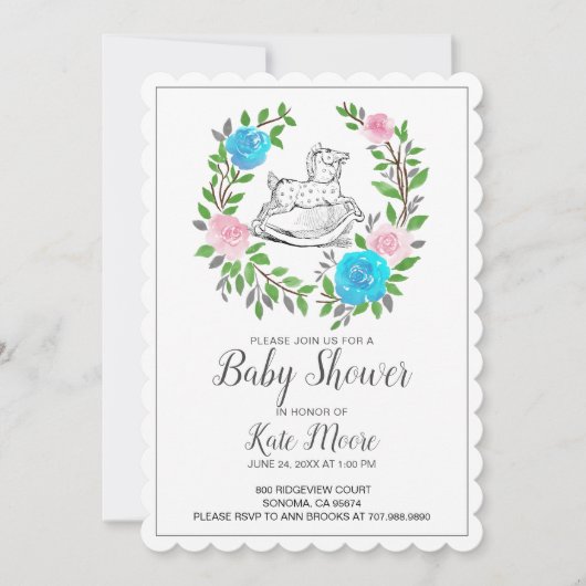 Cute Waterverf Rocking Horse Baby shower Kaart (Voorkant)