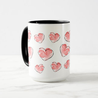 Cute Waterverf Roze Hart Patroon Keramiek Mok