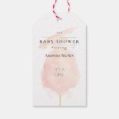 Cute Waterverf Roze katoenhoudend Snoep Baby showe Cadeaulabel (Achterkant)