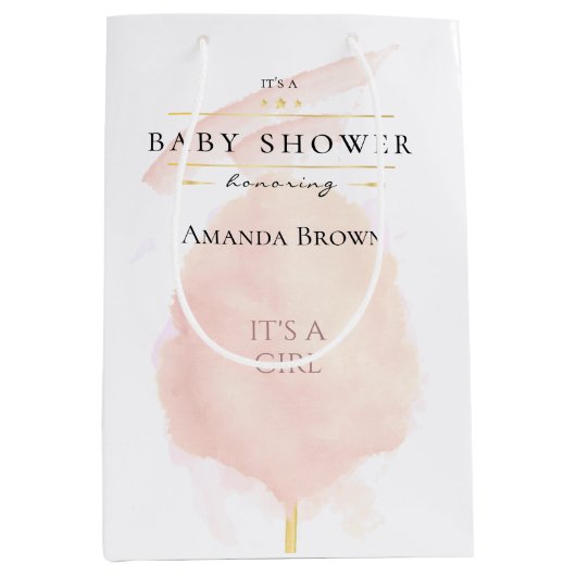 Cute Waterverf Roze katoenhoudend Snoep Baby showe Medium Cadeauzakje (Voorkant)