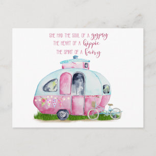 Cute Waterverf Roze & White Retro  Glamper Briefkaart