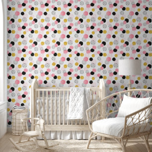 Cute Waterverf Roze Zwart Goud Stippen Slaapkamer Behang