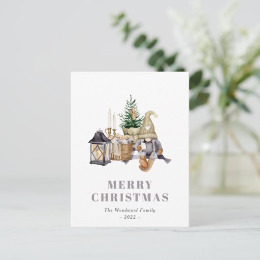 Cute Waterverf Rustic Gnome Holiday Briefkaart (Staand voorkant)