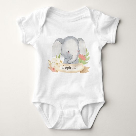 Cute Waterverf Safari Animal Baby Elephant Romper (Voorkant)