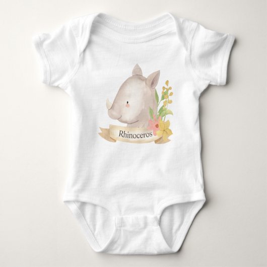 Cute Waterverf Safari Animal Baby Rhinoceros Romper (Voorkant)