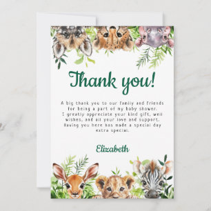 Cute Waterverf Safari Dieren Baby Shower Bedankkaart