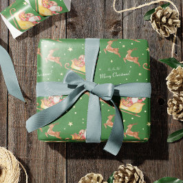 Cute Waterverf Santa Claus Green Kerstmis Cadeaupapier