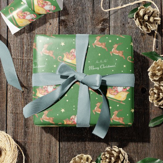 Cute Waterverf Santa Claus Green Kerstmis Cadeaupapier