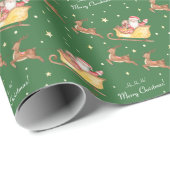 Cute Waterverf Santa Claus Green Kerstmis Cadeaupapier (Rol Hoek)