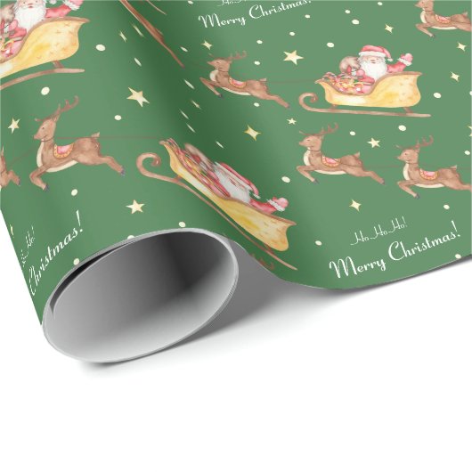 Cute Waterverf Santa Claus Green Kerstmis Cadeaupapier (Rol Hoek)