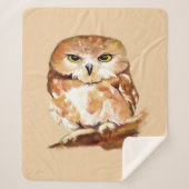 Cute Waterverf Saw Whet Owl Graphic art Bird Sherpa Deken (Voorkant)