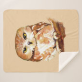 Cute Waterverf Saw Whet Owl Graphic art Bird Sherpa Deken (Voorkant (horizontaal))