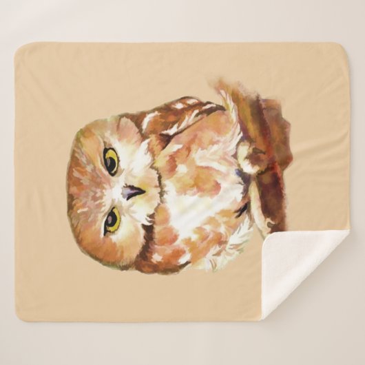 Cute Waterverf Saw Whet Owl Graphic art Bird Sherpa Deken (Voorkant (horizontaal))