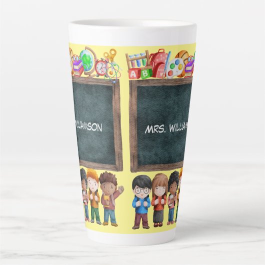 Cute Waterverf School Chalkboard Latte Mok (Voorkant)
