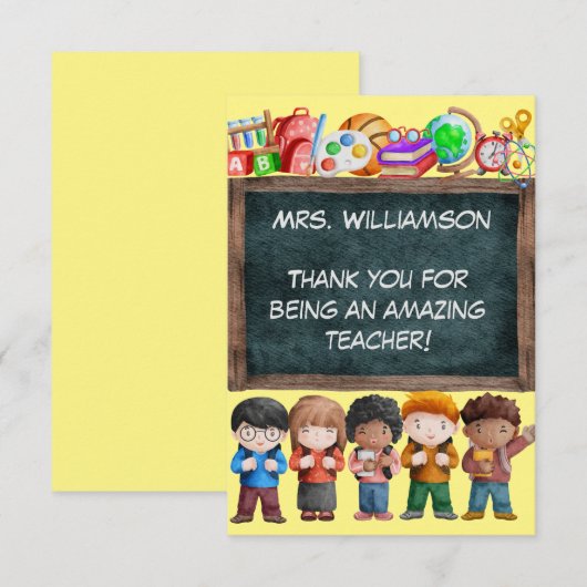 Cute Waterverf School Chalkboard Text Teacher Bedankkaart (Voorkant / Achterkant)