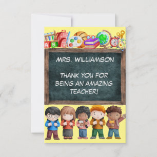 Cute Waterverf School Chalkboard Text Teacher Bedankkaart
