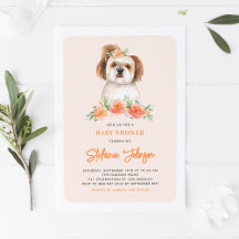 Cute Waterverf Shih Tzu Peach Floral Baby shower