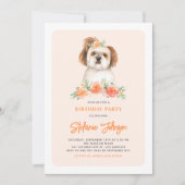 Cute Waterverf Shih Tzu Peach Floral Birthday Kaart (Voorkant)