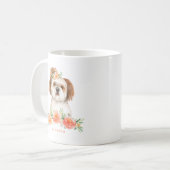 Cute Waterverf Shih Tzu Peach Floral Personalized Koffiemok (Voorkant links)