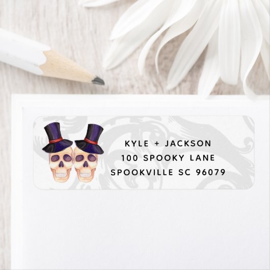 Cute Waterverf Skeleton Couple Halloween Etiket (Insitu)