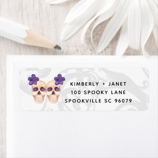 Cute Waterverf Skeleton Couple Halloween Etiket (Insitu)