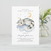 Cute Waterverf Slapend Raccoon Baby Sprinkle Kaart (Staand voorkant)