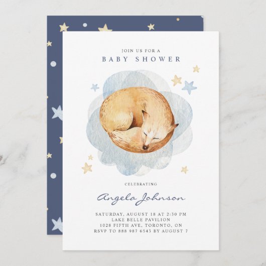 Cute Waterverf Slaping Baby Fox Baby shower Kaart (Voorkant / Achterkant)