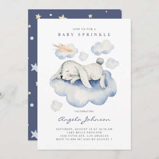 Cute Waterverf Slaping Baby Rabbit Baby Sprinkle Kaart (Voorkant / Achterkant)