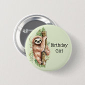 Cute Waterverf Sloth Birthday Girl Ronde Button 5,7 Cm (Voorkant /achterkant)