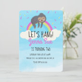 Cute Waterverf Sloth Rainbow Birthday Party Kaart (Staand voorkant)