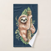 Cute Waterverf Sloth & Tropical Leaves Bad Handdoek (Handdoek)