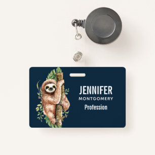 Cute Waterverf Sloth & Tropical Leaves Badge