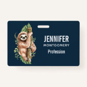 Cute Waterverf Sloth & Tropical Leaves Badge (Achterkant)