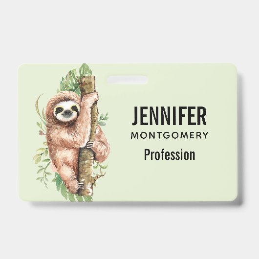 Cute Waterverf Sloth & Tropical Leaves Badge (Voorkant)