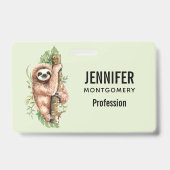 Cute Waterverf Sloth & Tropical Leaves Badge (Achterkant)