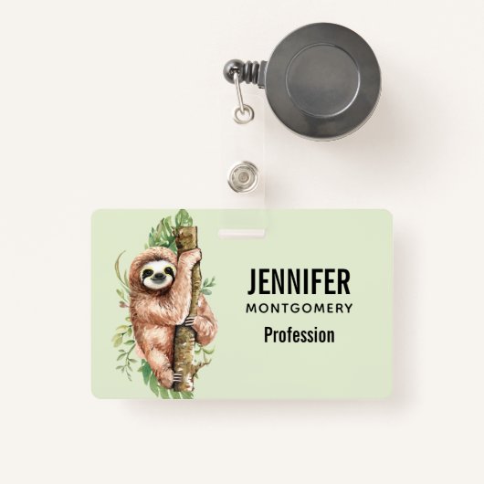 Cute Waterverf Sloth & Tropical Leaves Badge (Voorkant met intrekbare)