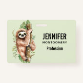 Cute Waterverf Sloth & Tropical Leaves Badge (Voorkant)