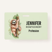Cute Waterverf Sloth & Tropical Leaves Badge (Achterkant)