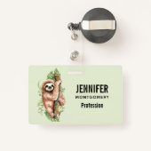 Cute Waterverf Sloth & Tropical Leaves Badge (Achterkant met intrekbare)