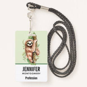 Cute Waterverf Sloth & Tropical Leaves Badge