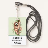 Cute Waterverf Sloth & Tropical Leaves Badge (Voorkant met draagriem)