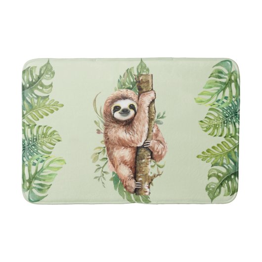 Cute Waterverf Sloth & Tropical Leaves Badmat (Voorkant)