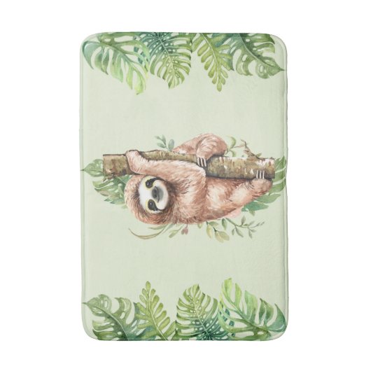 Cute Waterverf Sloth & Tropical Leaves Badmat (Voorkant Verticaal)