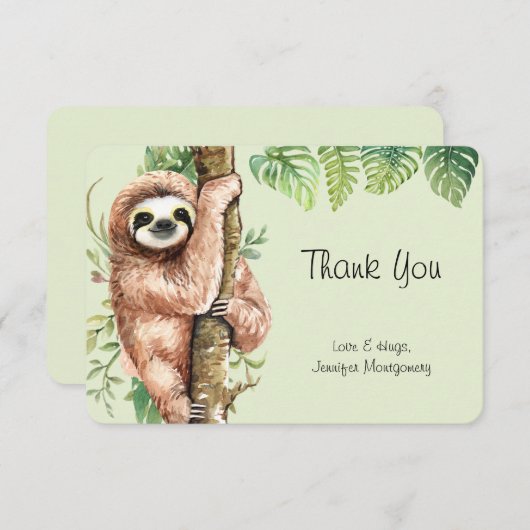 Cute Waterverf Sloth & Tropical Leaves Bedankkaart (Voorkant / Achterkant)