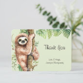 Cute Waterverf Sloth & Tropical Leaves Bedankkaart (Staand voorkant)