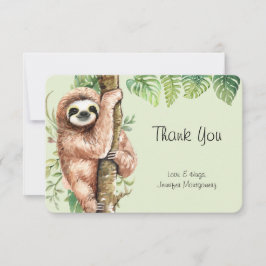 Cute Waterverf Sloth & Tropical Leaves Bedankkaart