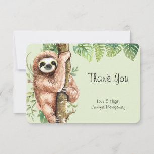 Cute Waterverf Sloth & Tropical Leaves Bedankkaart