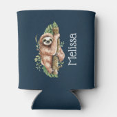 Cute Waterverf Sloth & Tropical Leaves Blikjeskoeler (Achterkant)