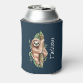 Cute Waterverf Sloth & Tropical Leaves Blikjeskoeler (Blikje Achterkant)